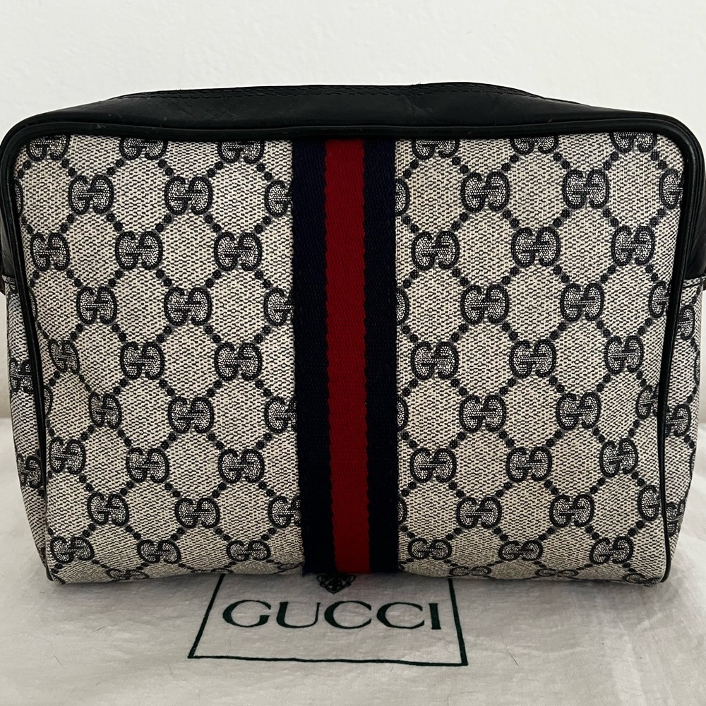 Gucci Web Stripe Cosmetic Pouch Blue Unbrand Strap D-rings Vintage 1970s-1984 - Picture 17 of 17